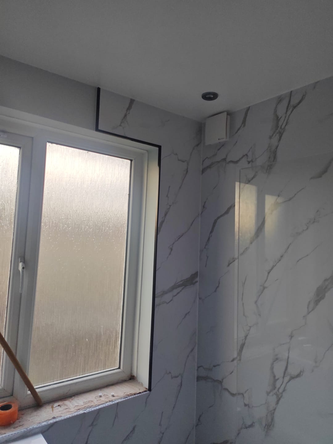 Customer photo review of Premium Carrara White Marble Gloss Shower Wall Panel – 1M x 2.4M