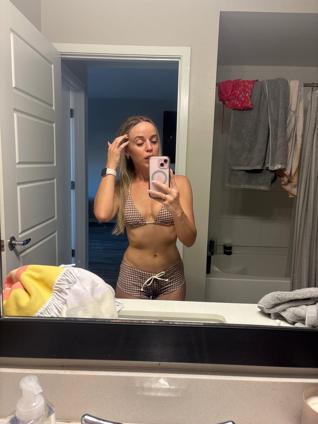 Customer photo review of Seamolly Gingham Halter Triangle Boyshorts Bikini Set