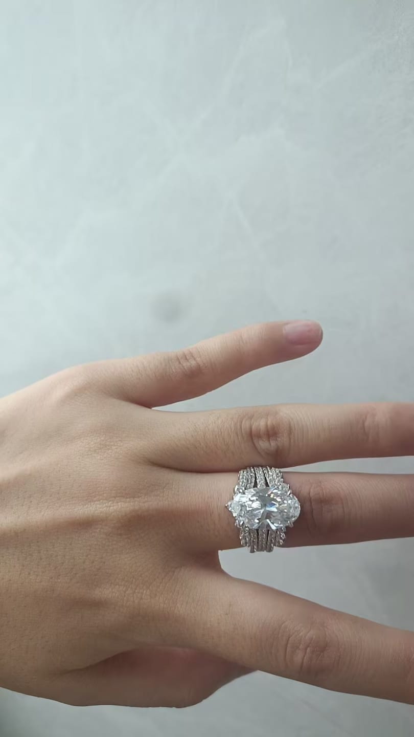 Customer photo review of S925 5.0Ct Oval Cut Vintage Wedding Ring Set With Enhancer Wedding Band In Sterling Silver