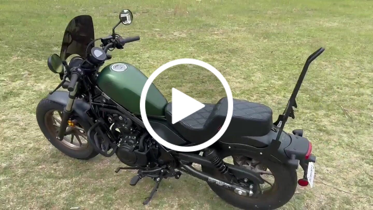 Customer video review of Iron Born Blade 25" Sissy Bar with Foldable Luggage Rack for Honda Rebel 300/ABS Matte Black