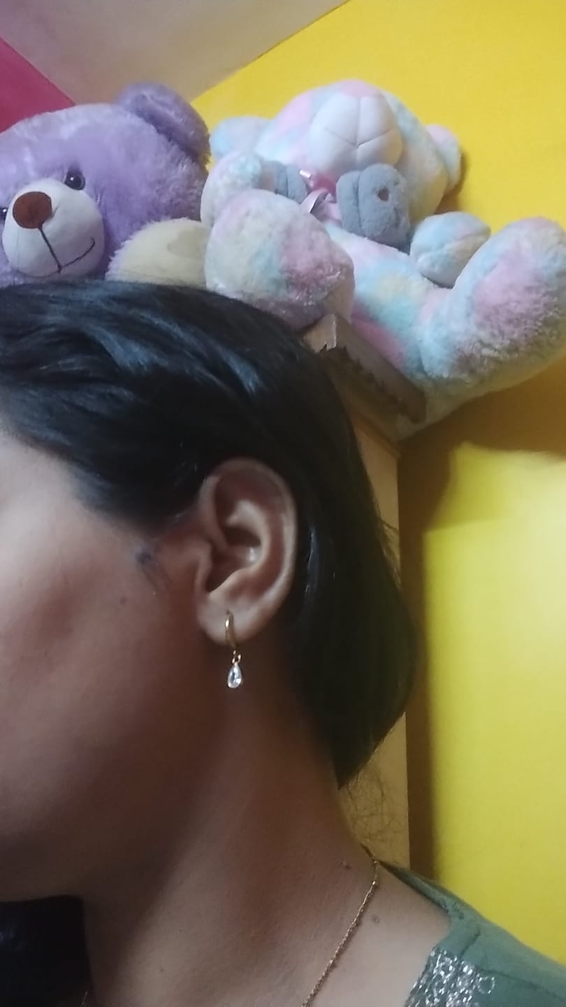Customer photo review of Solitaire Drop Hoop Earrings