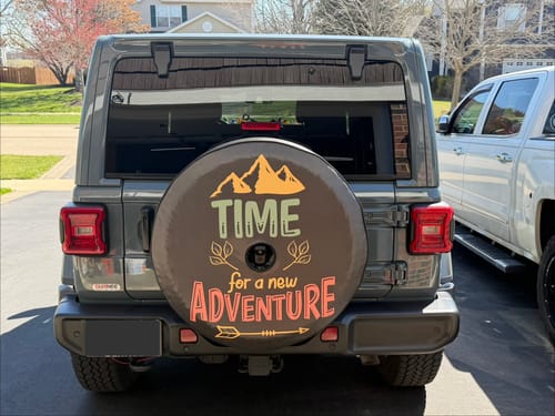 Customer photo review of Time For A New Adventure Spare Tire Cover for Campers, RV, Jeep, Bronco, Van