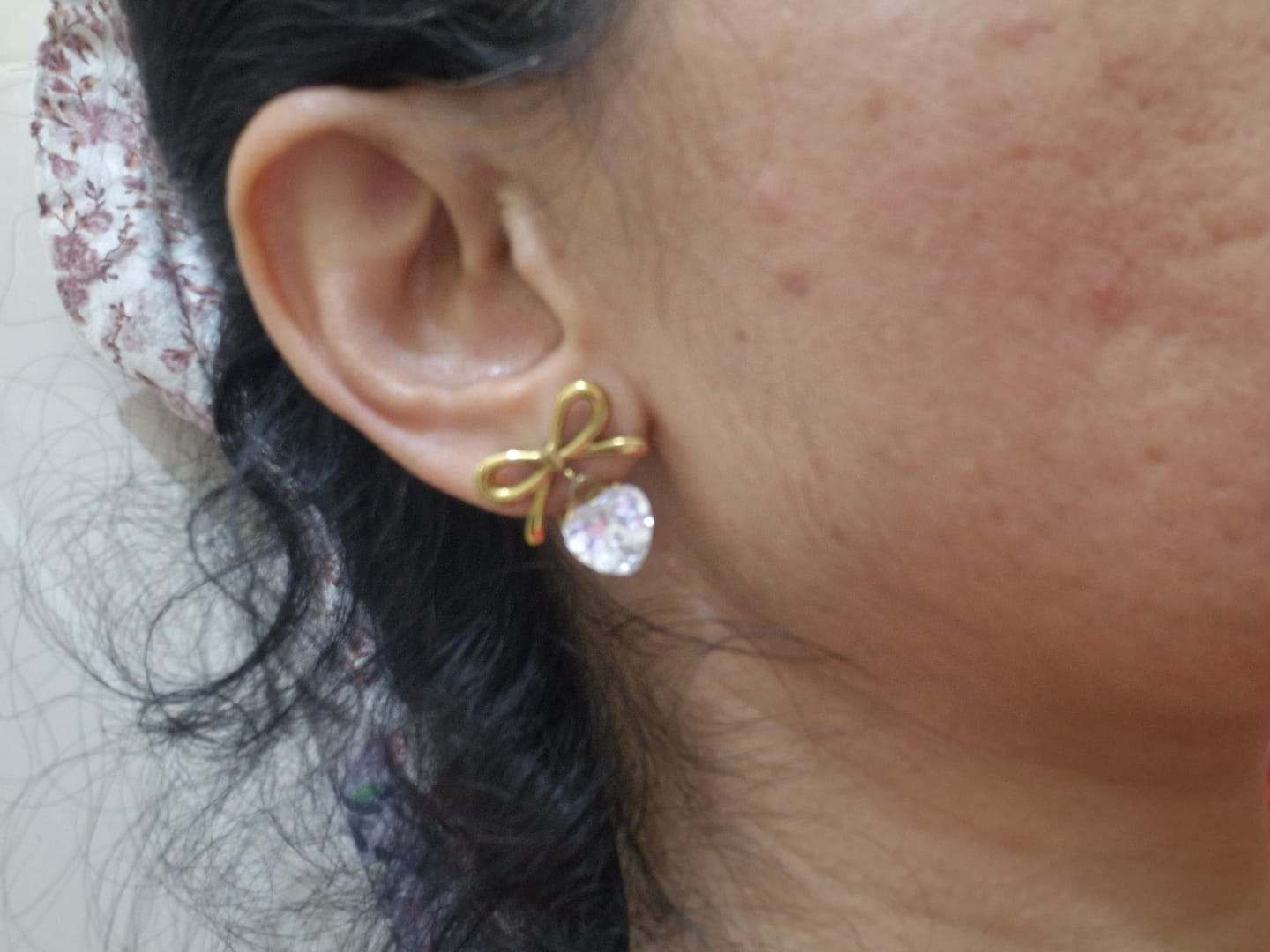 Customer photo review of Zircon Heart & Bow Drop Earrings