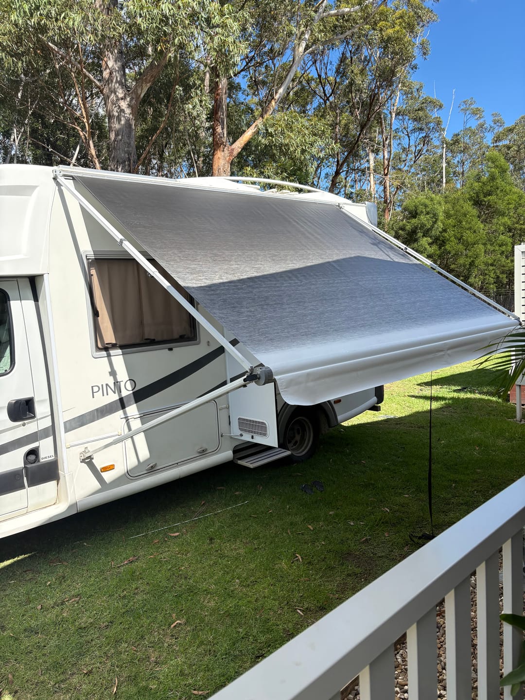Customer photo review of Awning Replacement Vinyl - Black Fade WA1001 White Flap
