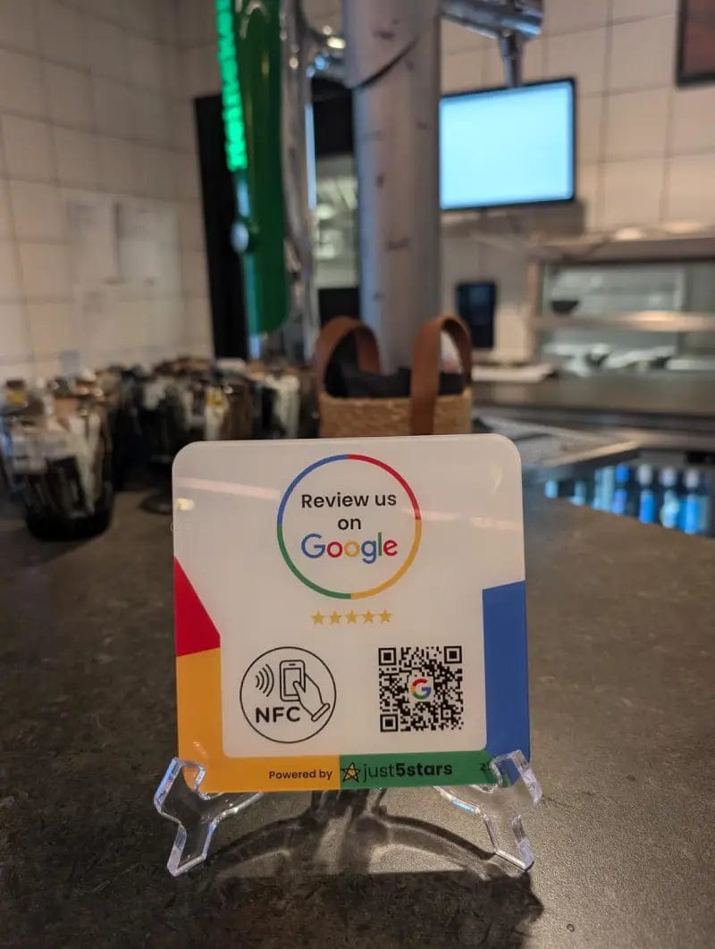 Customer photo review of Cartel Reseñas Google NFC QR
