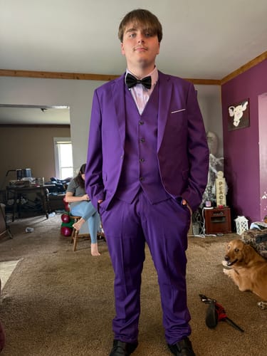 Customer photo review of Men's 3-Piece One Button Paisley Dark Purple Suit