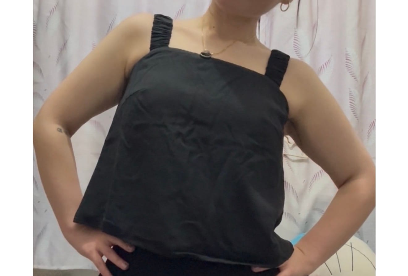Customer photo review of Padded Sleeveless Top with Ruched Straps