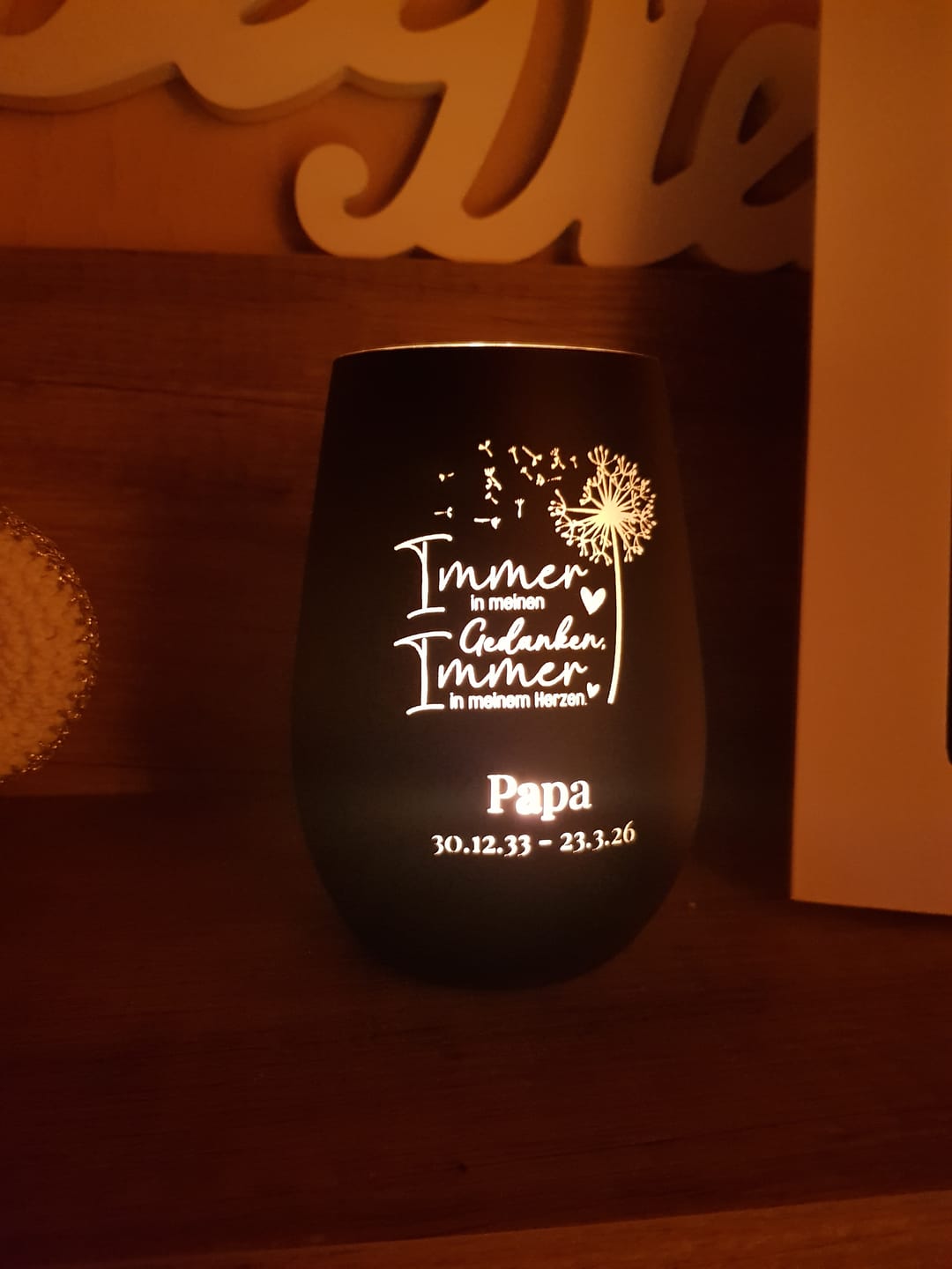 Customer photo review of Windlicht - Trauerlicht - personalisierbar
