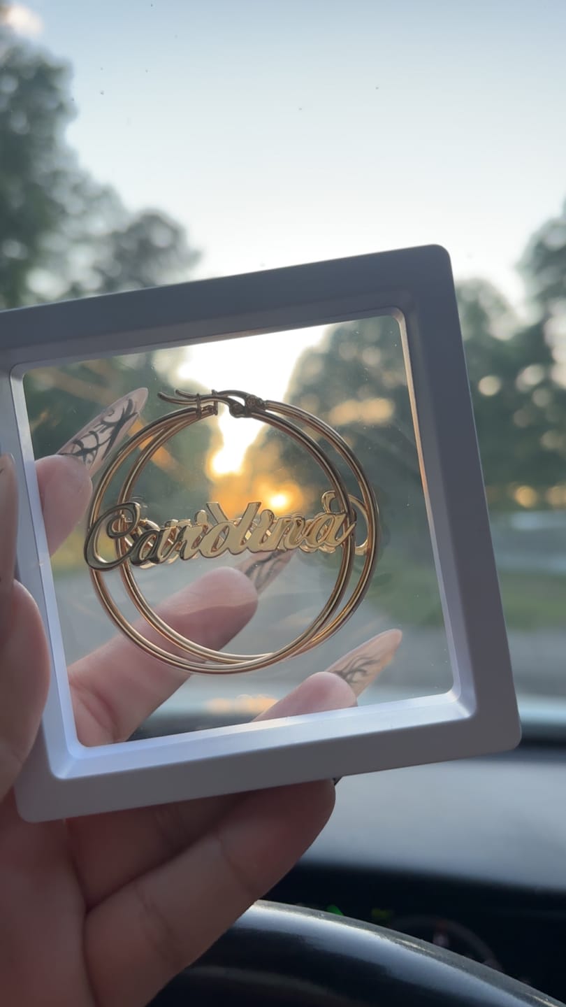 Customer photo review of Classic Name Hoop Earrings