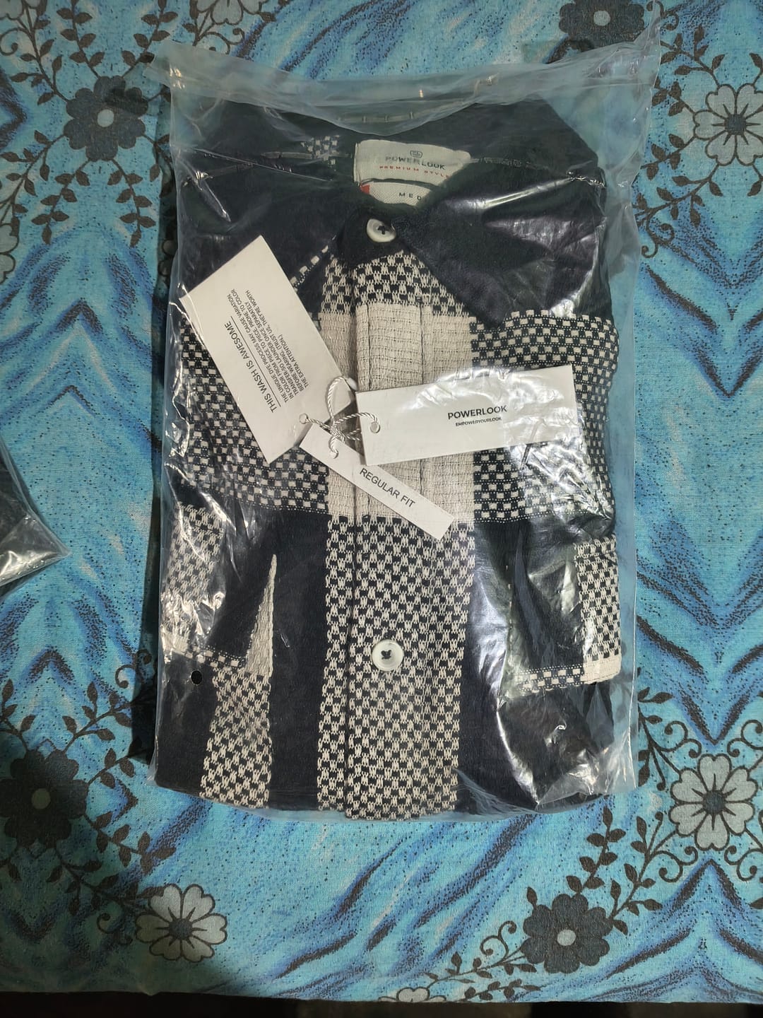 Customer photo review of Navy Structured Checked Shirt