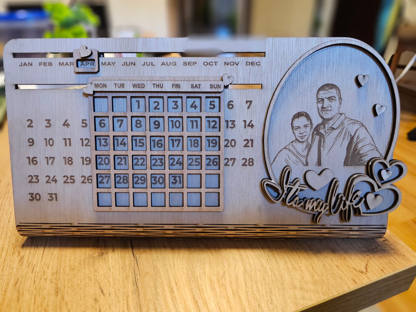 Customer photo review of 2 Perpetual Wooden Calendar Desk Laser Cut Svg File