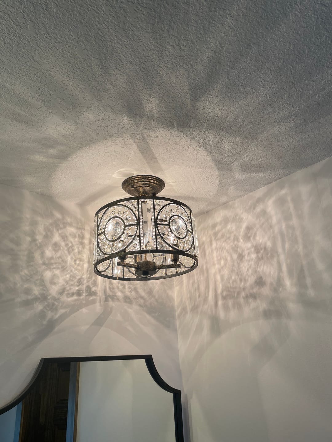 Customer photo review of Luxe Moroccan Antique Crystal Drum Semi Flush Mount