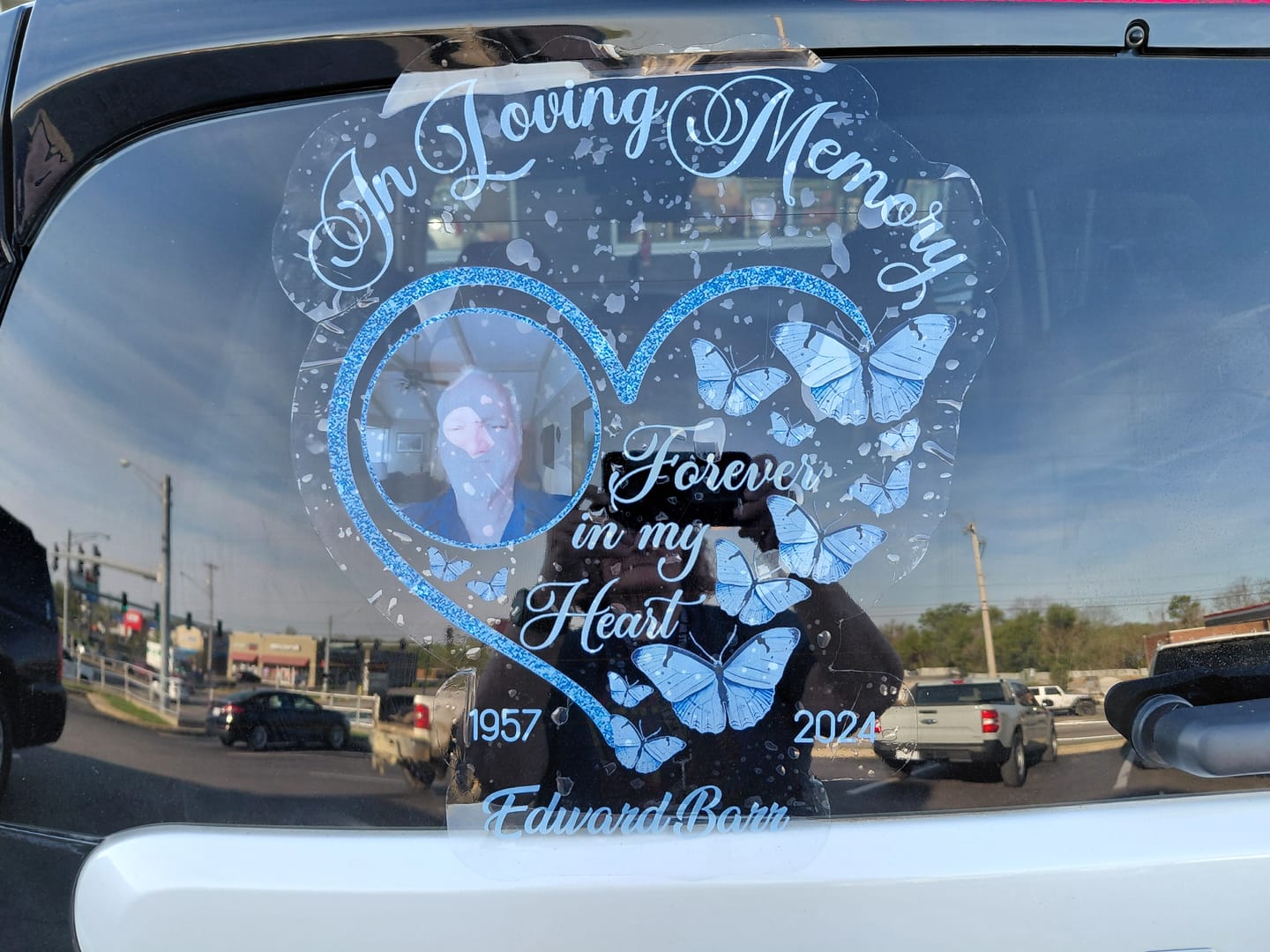 Customer photo review of In Loving Memory Sparkling Heart Memorial Butterflies Personalized Decal