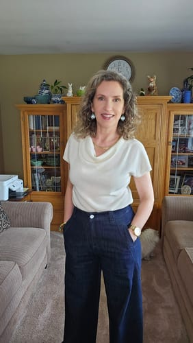Customer photo review of LILY Linen-Blend Draped Collar Knit Top