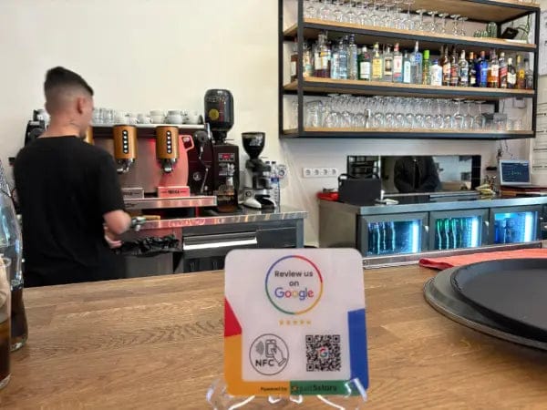 Customer photo review of Cartel Reseñas Google NFC QR