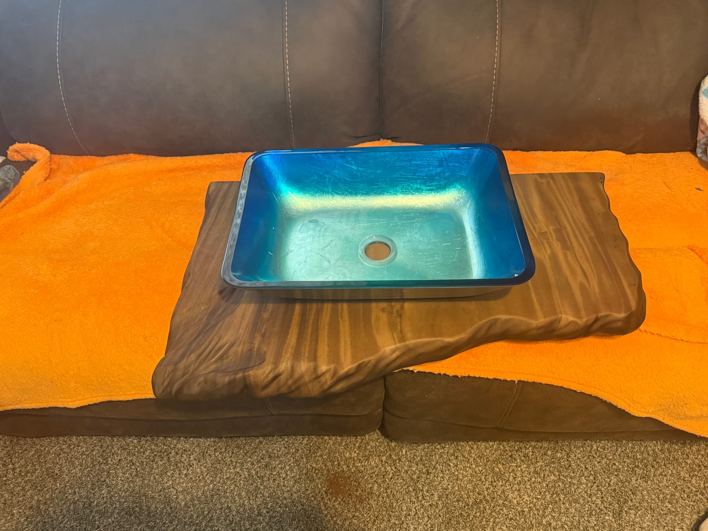 Customer photo review of Rustic Live Edge Floating Vanity – Handmade Wooden Bathroom Shelf with Brackets
