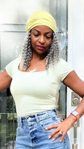 Customer photo review of Luvwin Gray Crochet Hair 3 Packs Small Kinky Curly Human Hair Bundle Hair Extensions