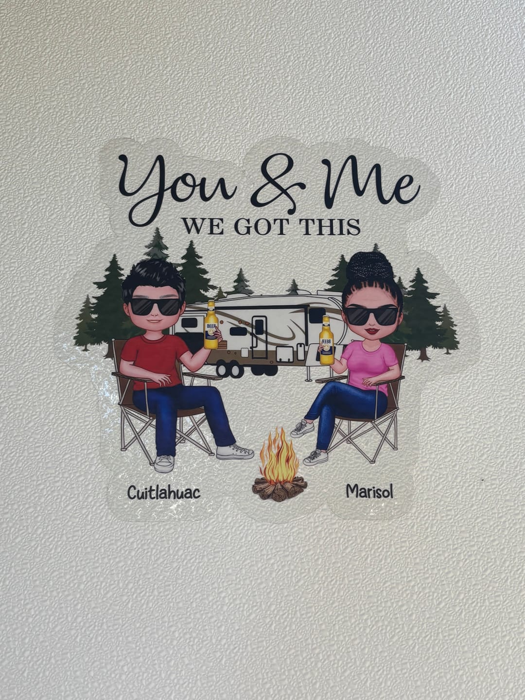 Customer photo review of Camping Partners For Life Doll Couple Sitting Personalized RV Decal