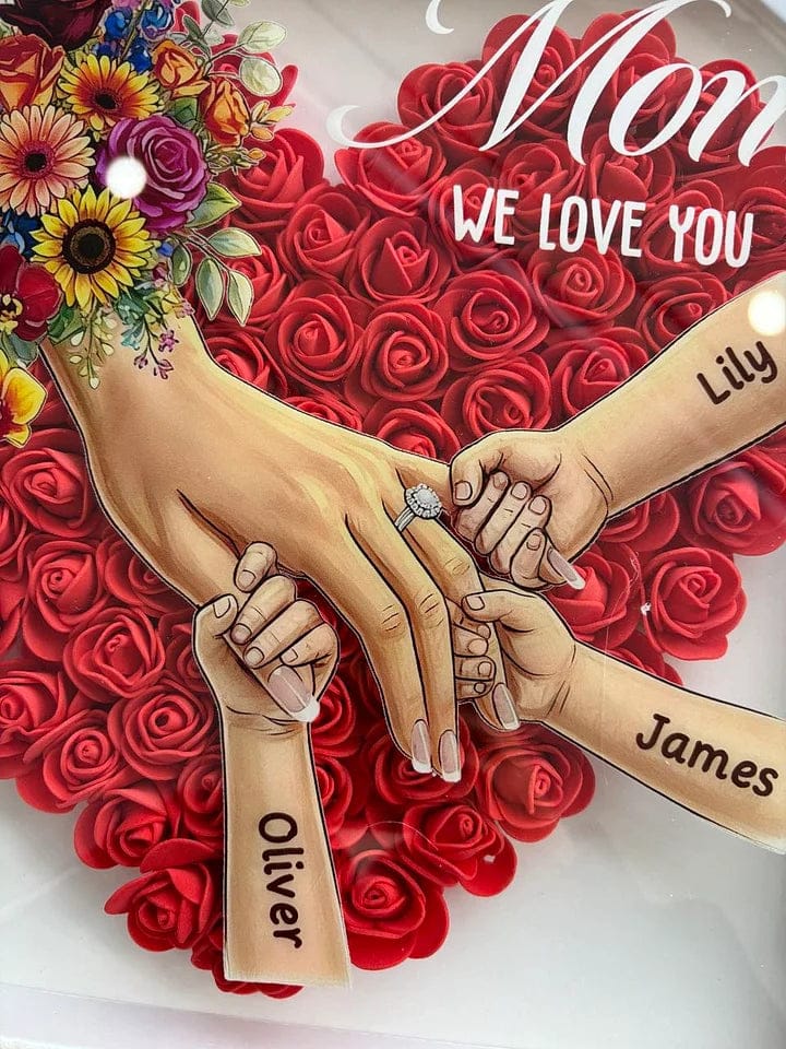 Customer photo review of Personalized Mom Holding Hands Shadow Box-Mother's Day Flower Frame