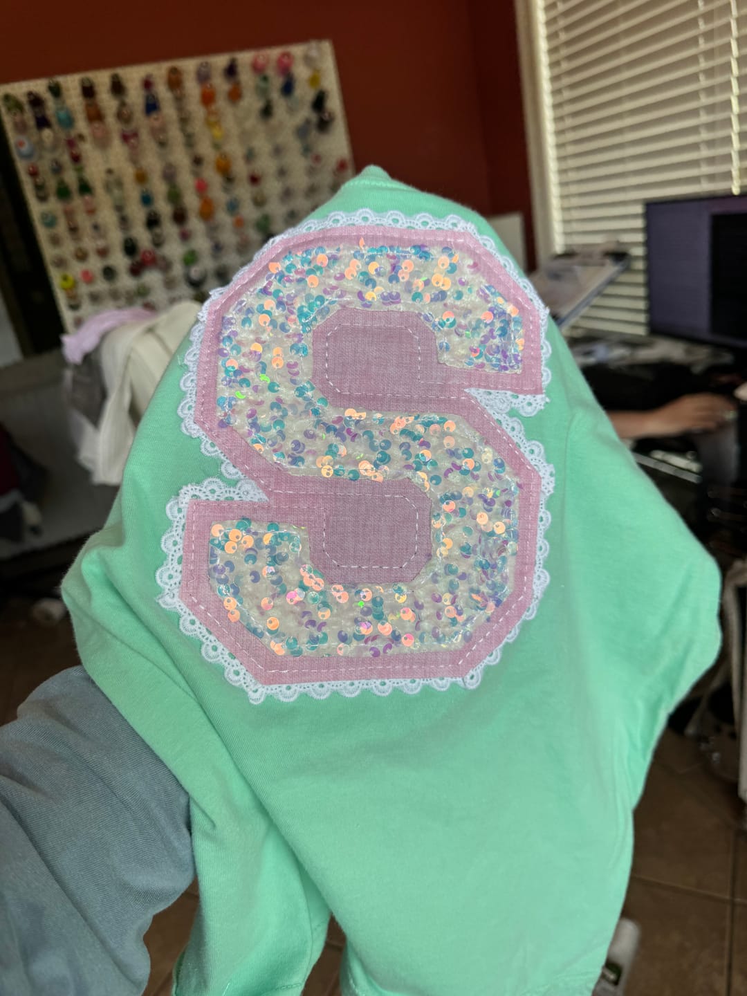 Customer photo review of White Iridescent Sequin on Velvet