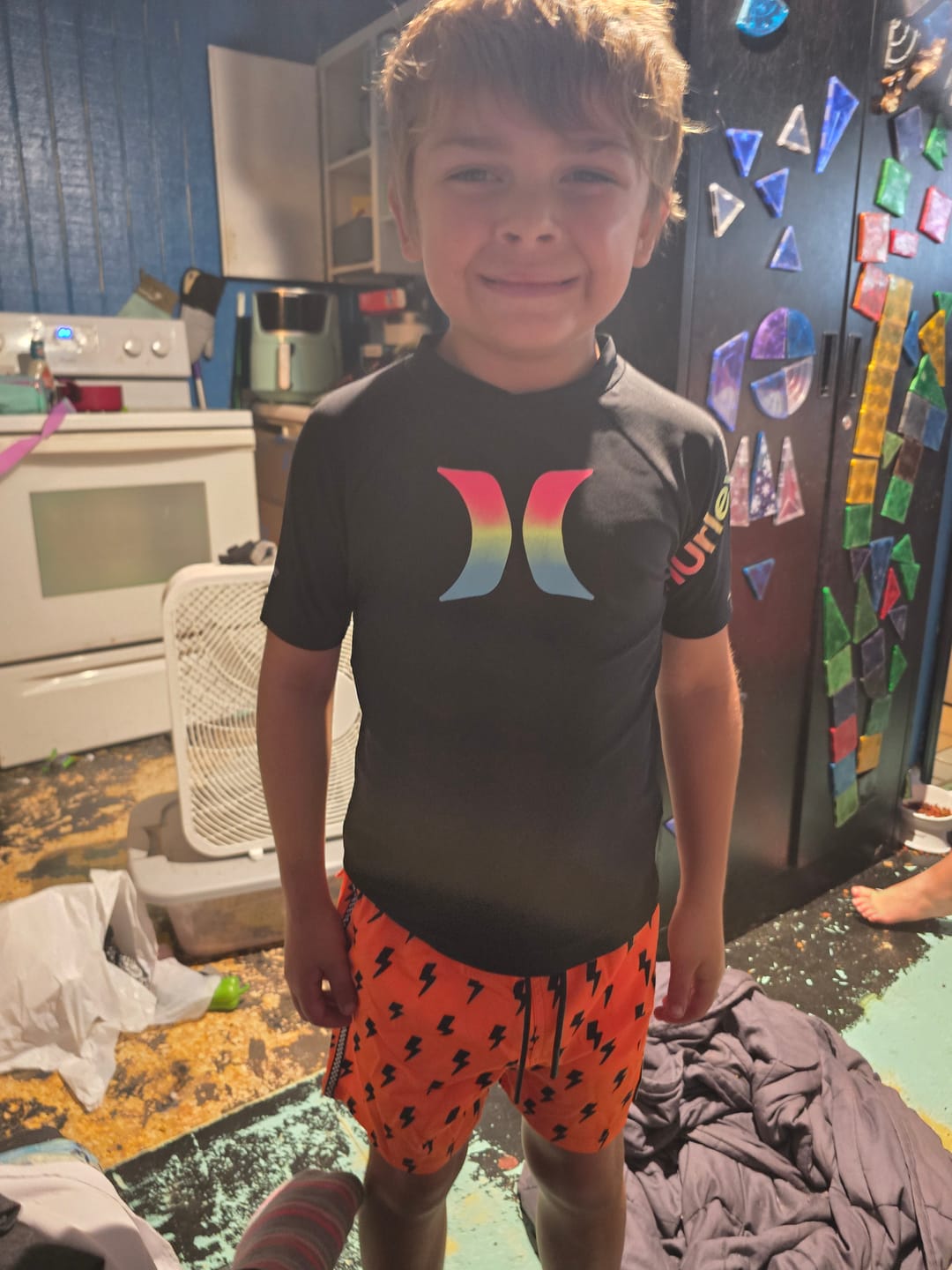 Customer photo review of Hybrid Swim Trunks in Neon Valencia x Jagger