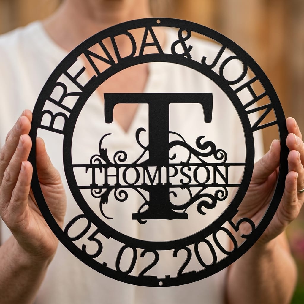 Customer photo review of Elaborate Split Letter Family Name - Steel Sign