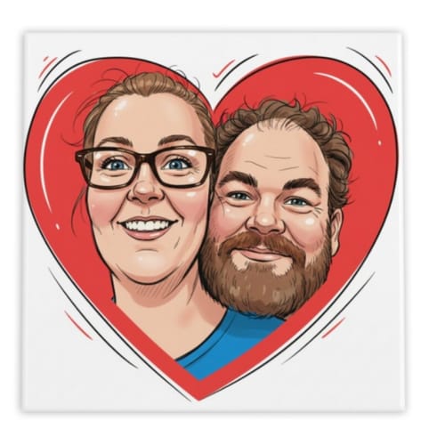 Customer photo review of Vrolijke Karikatuur Hart Tegel – Jouw Foto als Expressieve Karikatuur