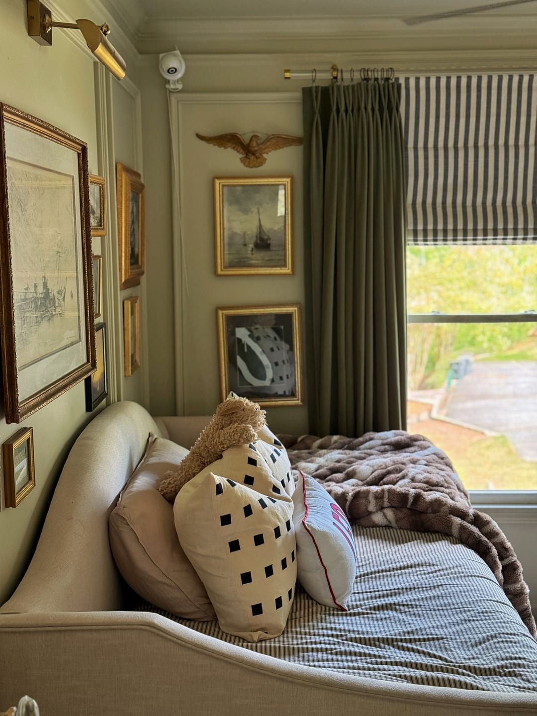 Customer photo review of Milano Flat Fold Linen Blend Striped Cordless Custom Roman Shade