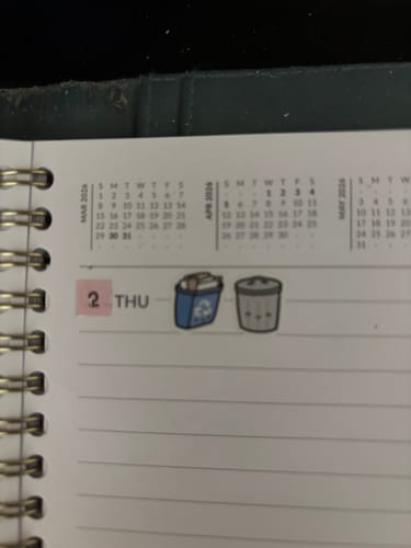 Reviewer using cute Trash Day Planner Stickers of a recycling bin and a trash can on a weekly planner page.