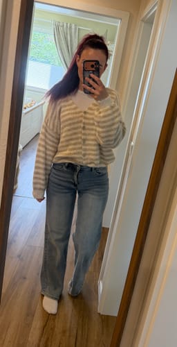 Customer photo review of Mila Streifen Strickjacke - Creme/Beige