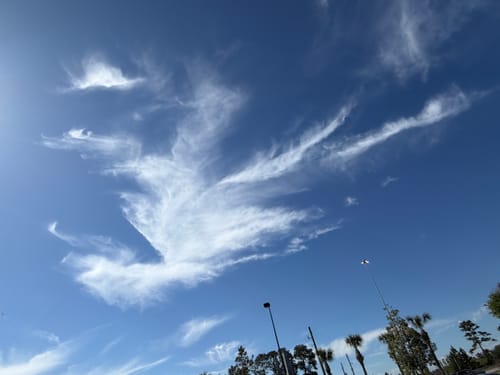 Reviewer's photo of a sunny blue sky with wispy clouds.