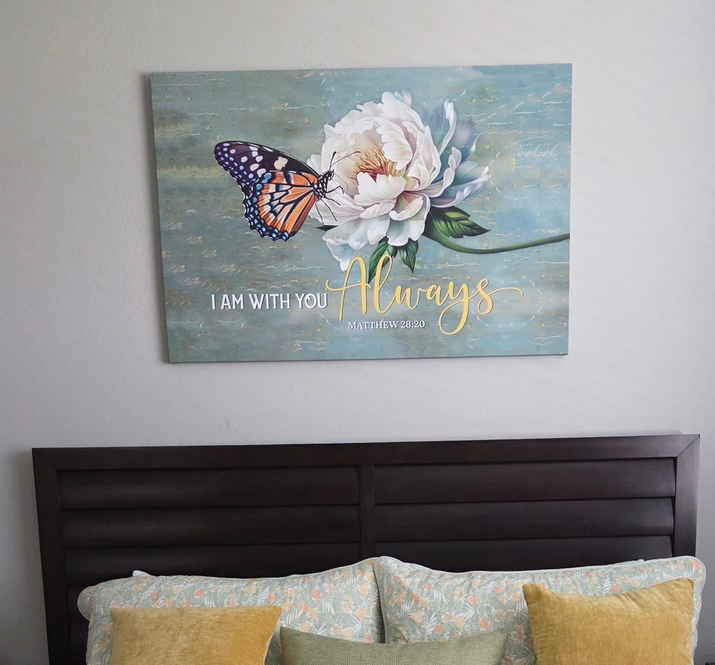 Customer photo review of I Am With You Always Matthew 28:20, Butterfly White Peony, Wall Art Canvas Print