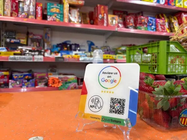 Customer photo review of Cartel Reseñas Google NFC QR