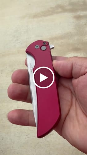 Customer video review of Pro-Tech Mordax 3.5" Knife – Red Aluminum, CPM-20CV Stonewash, Button Lock – Made in USA (MX101-Red 20CV)