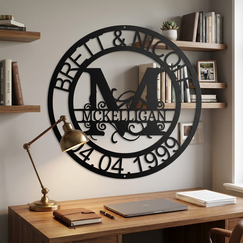 Customer photo review of Elaborate Split Letter Family Name - Steel Sign