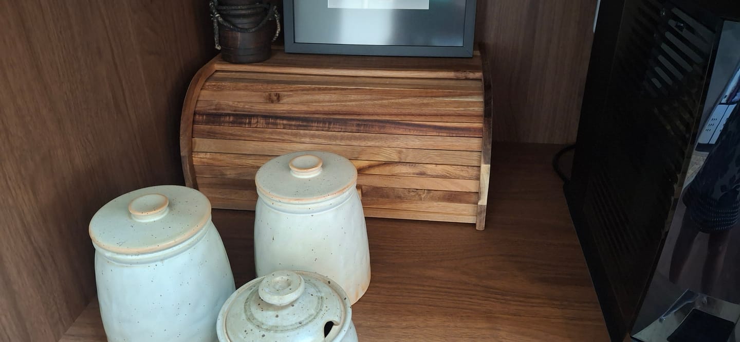 Customer photo review of Acacia Wood 27x17cm Roll Top Bread Bin