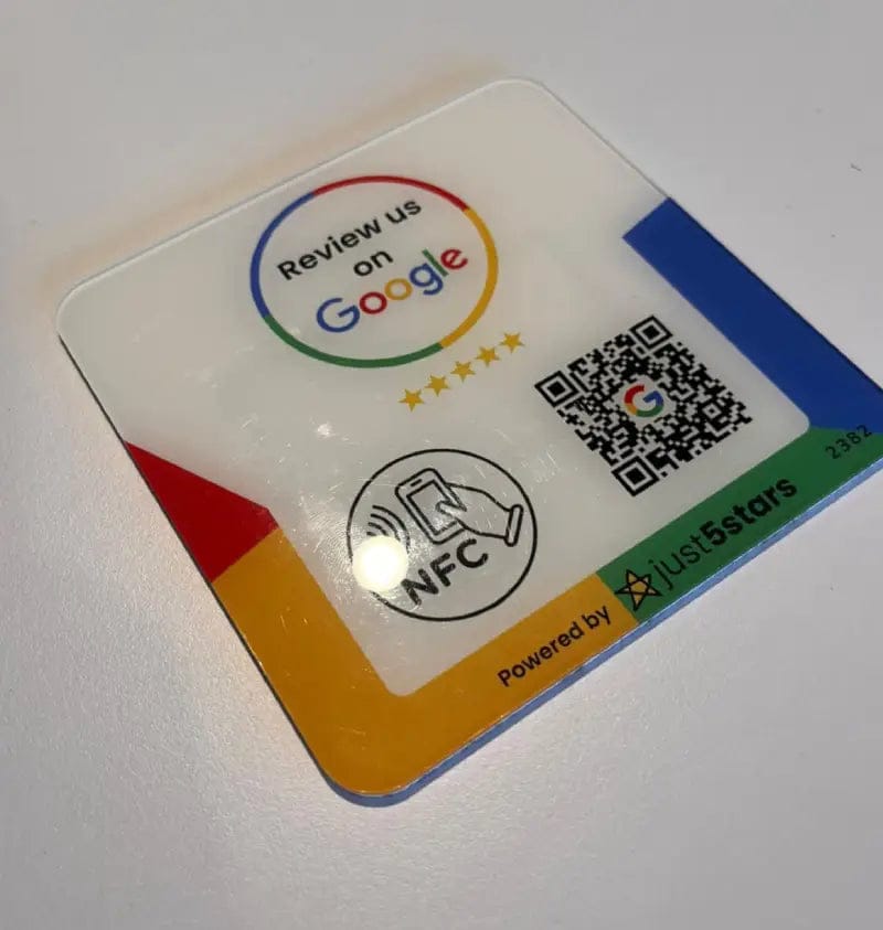 Customer photo review of Cartel Reseñas Google NFC QR