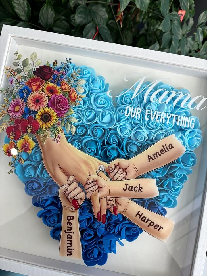 Customer photo review of Personalized Mom Holding Hands Shadow Box-Mother's Day Flower Frame