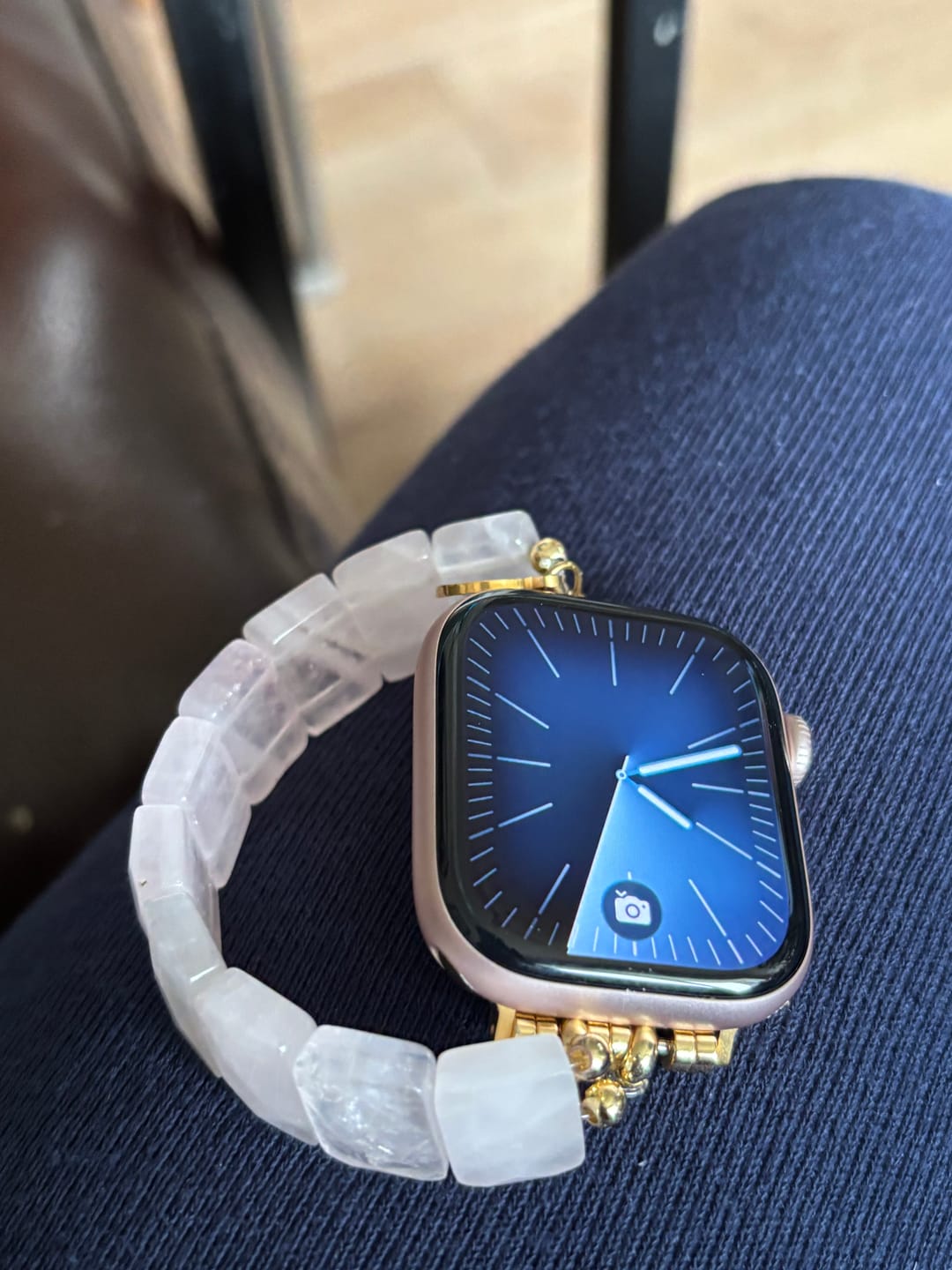 Customer photo review of Blush Love Quartz Stretch Apple Watch Strap