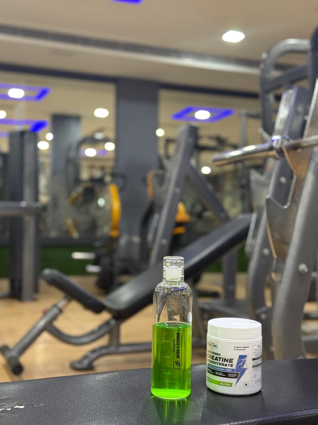Customer photo review of Wellcore - Micronised Creatine Monohydrate (83 Servings, Kiwi Kick) + Premium Glass Bottle