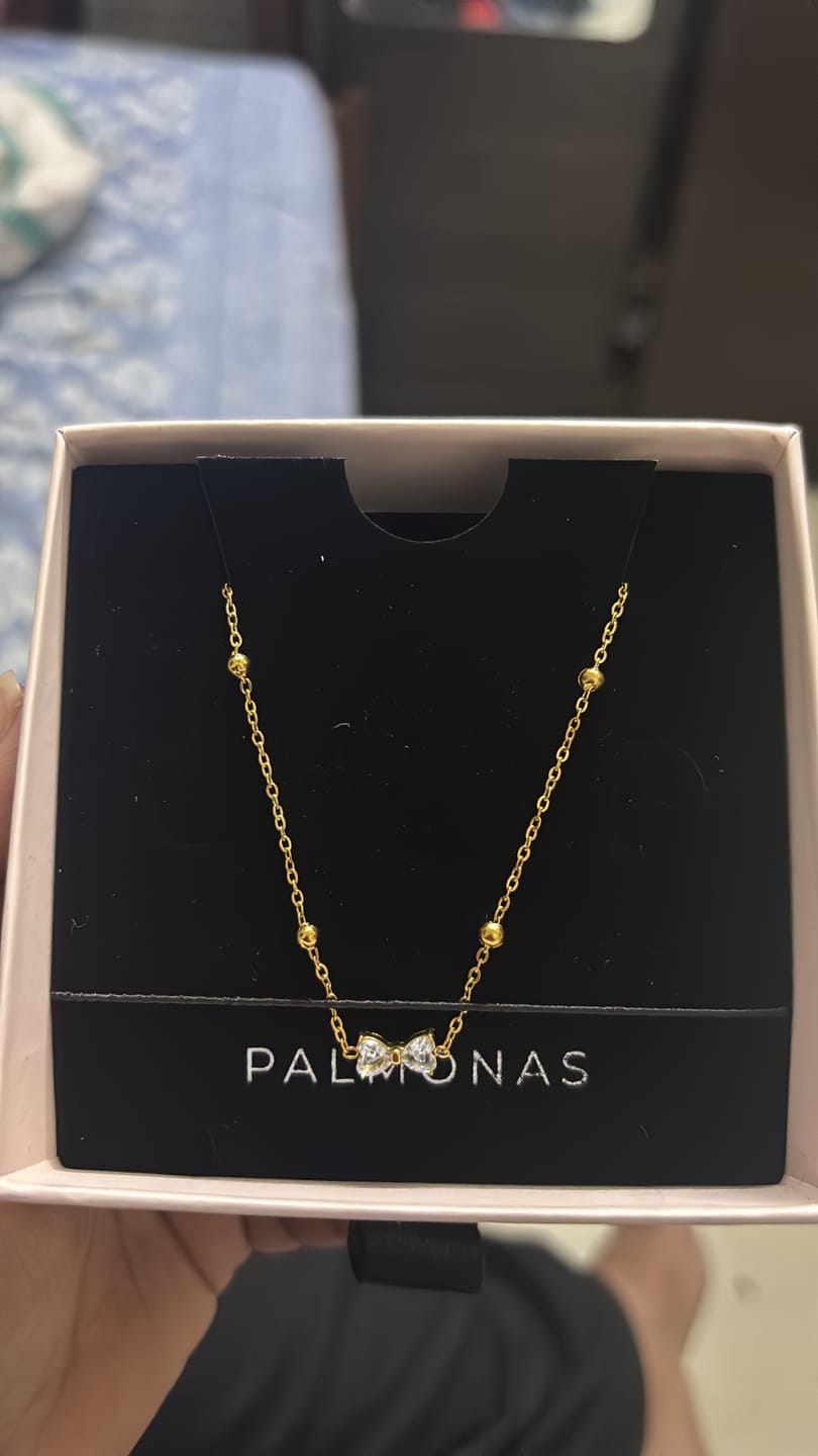 Customer photo review of Dainty Crystal Bow Necklace