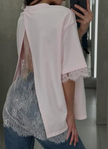 Customer photo review of Lyra Lace Insert Back Split Top