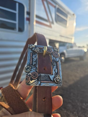 Customer photo review of Matte Skull Cart Buckle
