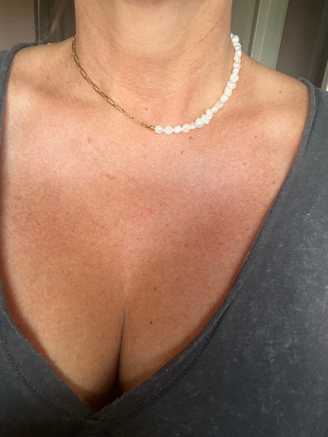 Customer photo review of Rhoni® 14K Gold Paper Clip Pearl Necklace (Bundle)