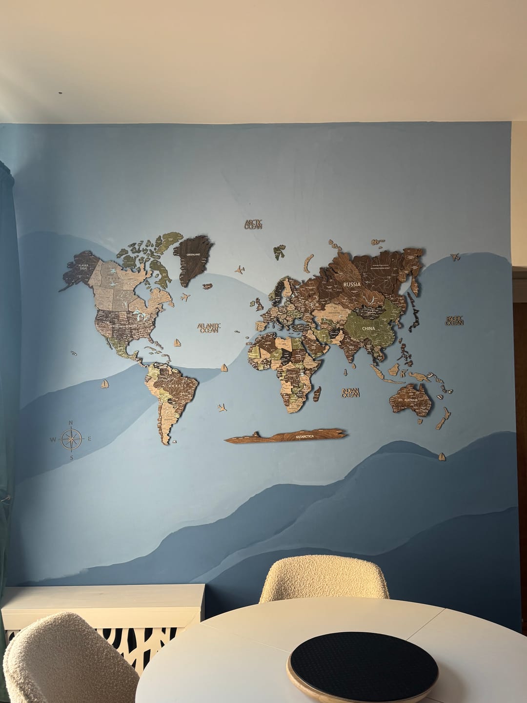 Customer photo review of 3D Wooden World Map Wall Decor -Rustic Style