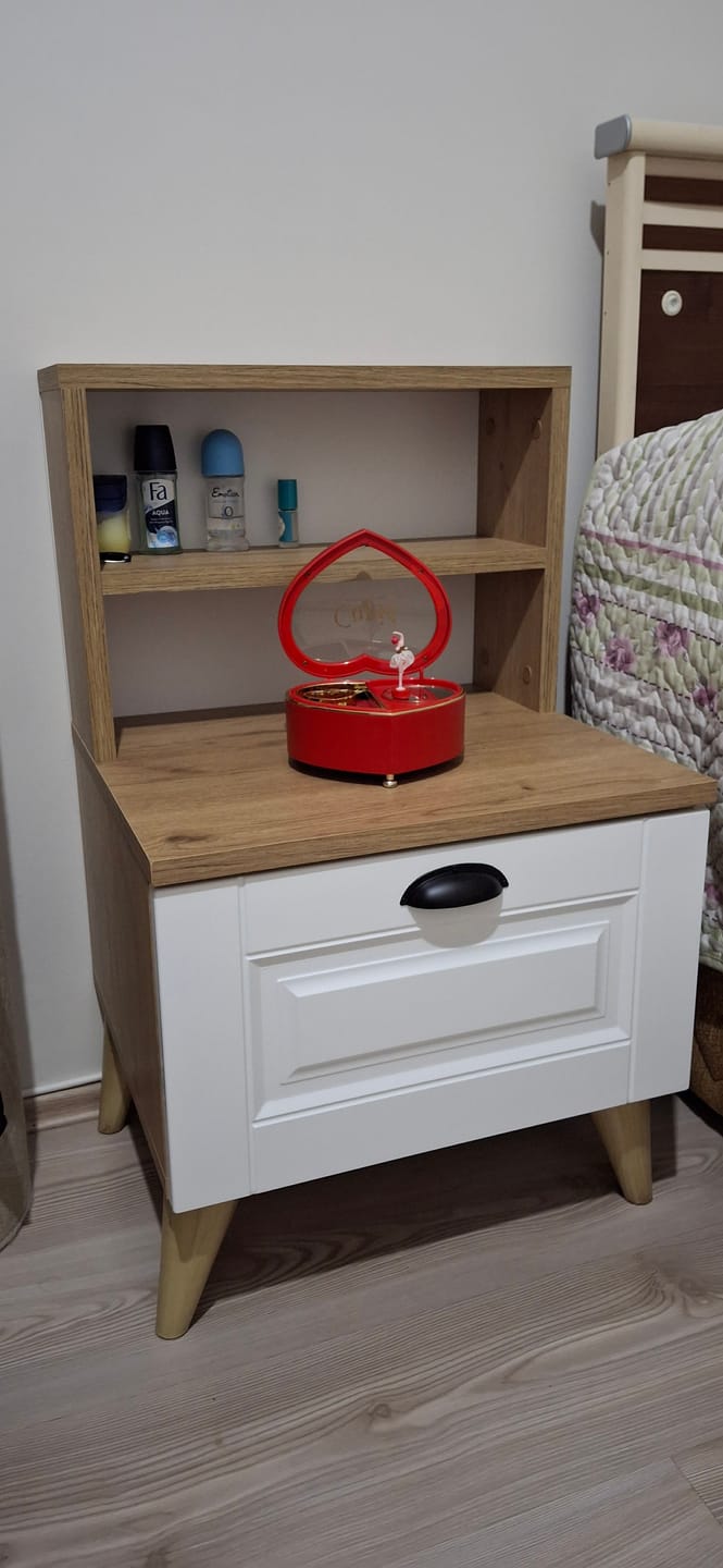 Customer photo review of Rani BD105 Komodin 2 Raflı Membran Çekmeceli Komodin Sepet Ceviz - Beyaz