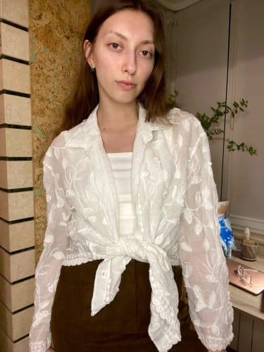 Customer photo review of Tina Long Sleeve Embroidered Blouse