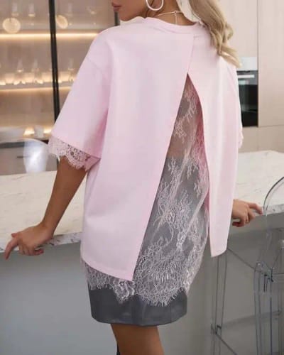 Customer photo review of Lyra Lace Insert Back Split Top