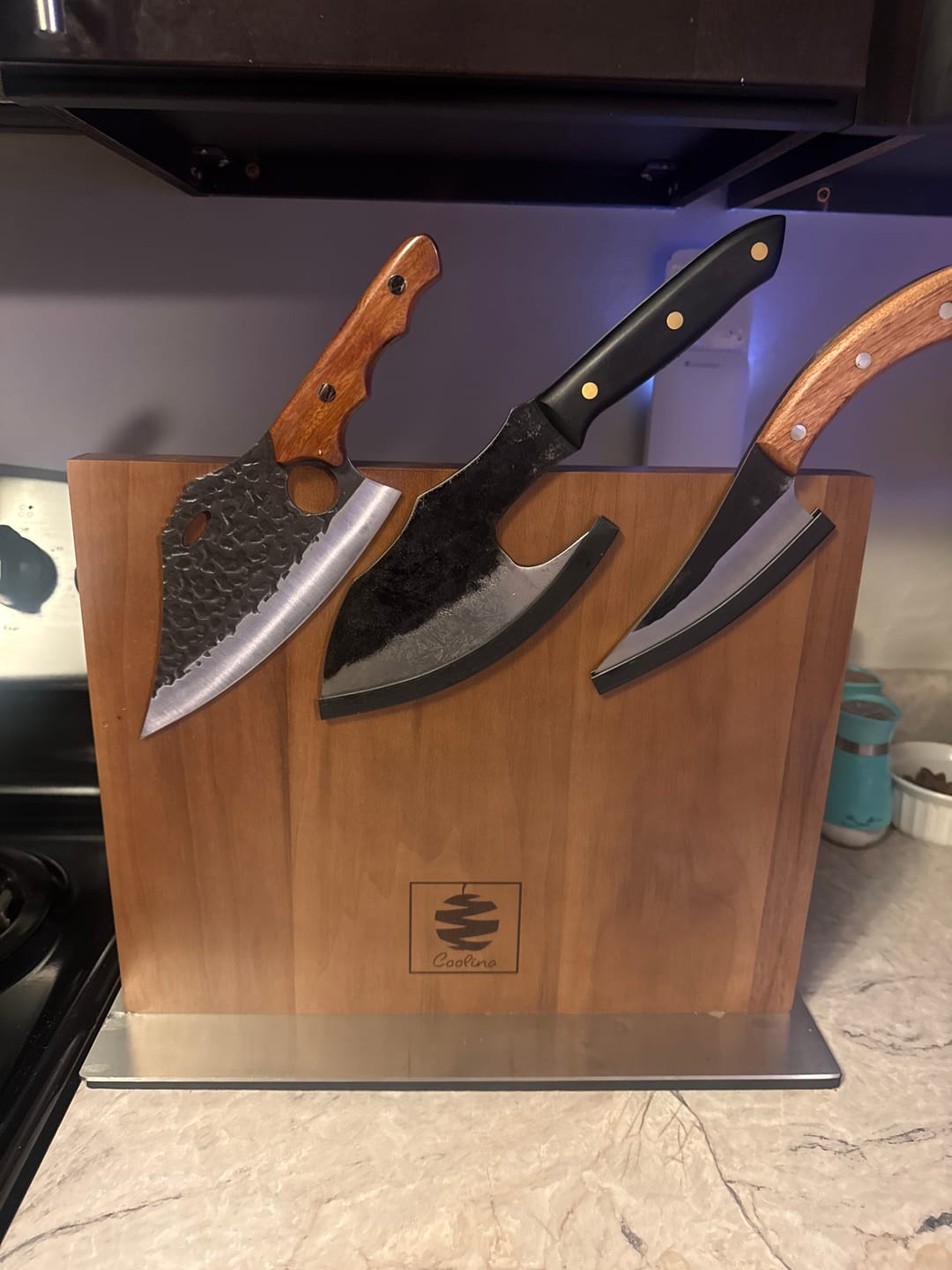 Customer photo review of FREE Walnut Magnetic Knives Holder