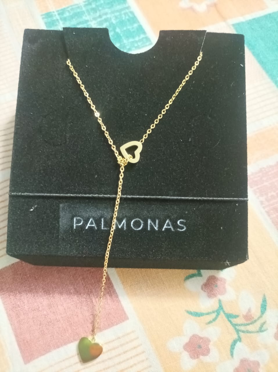 Customer photo review of Two Heart Gold Lariat Necklace